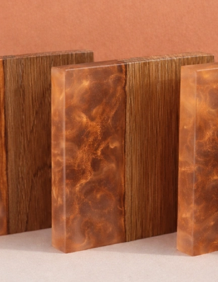 sous-verres ch&ecirc;ne r&eacute;sine effet flammes